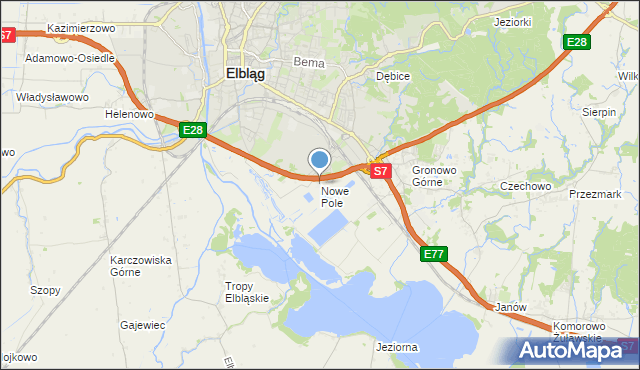 mapa Nowe Pole, Nowe Pole gmina Elbląg na mapie Targeo